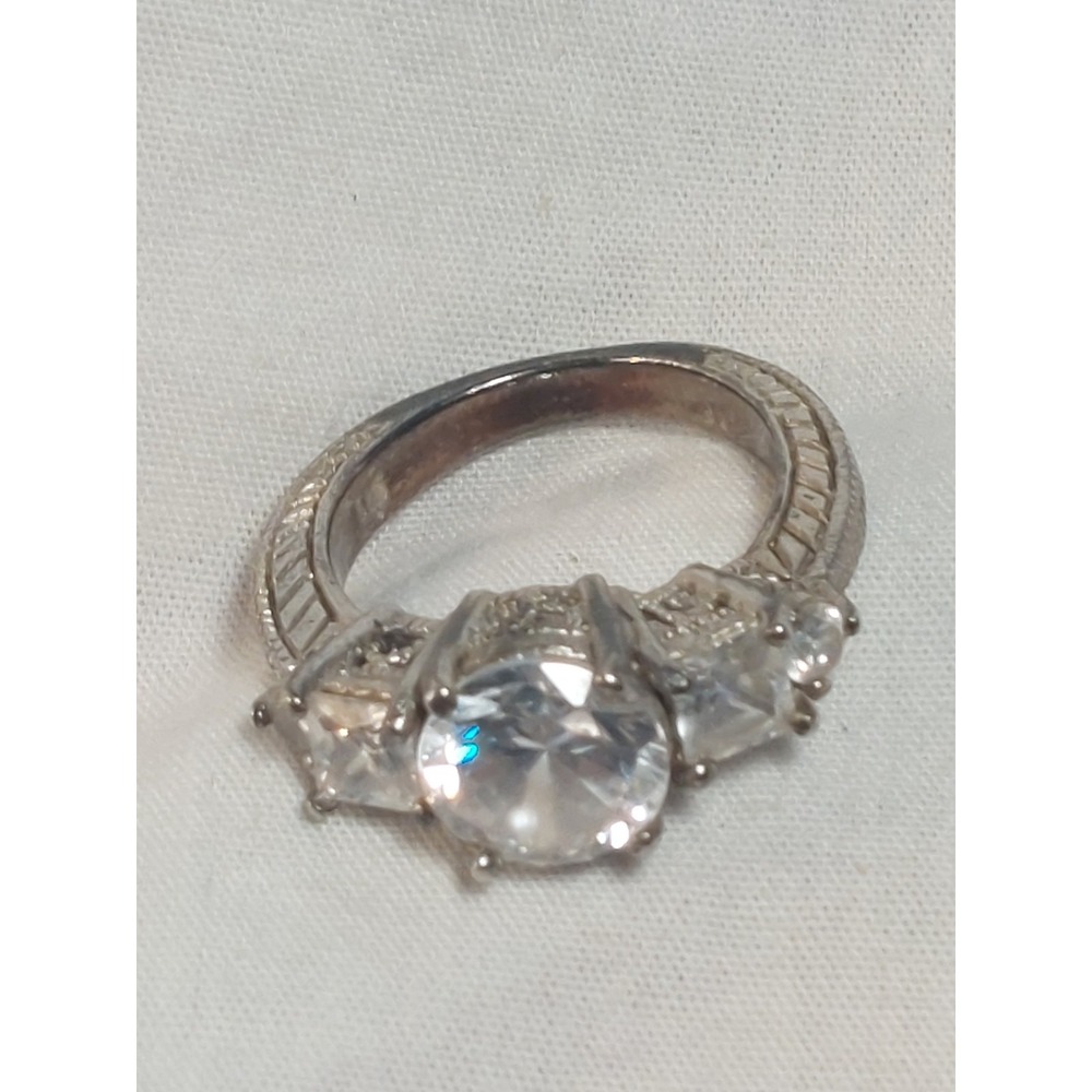 Vintage Estate Ring 925 Sterling Silver CZ Princess Cut Size 4.75 Engagement